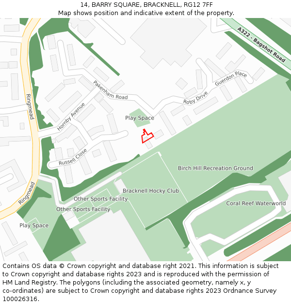 14, BARRY SQUARE, BRACKNELL, RG12 7FF: Location map and indicative extent of plot