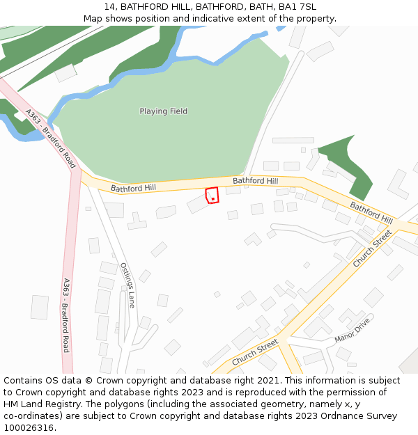 14, BATHFORD HILL, BATHFORD, BATH, BA1 7SL: Location map and indicative extent of plot