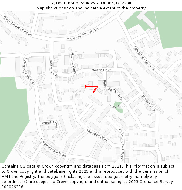 14, BATTERSEA PARK WAY, DERBY, DE22 4LT: Location map and indicative extent of plot
