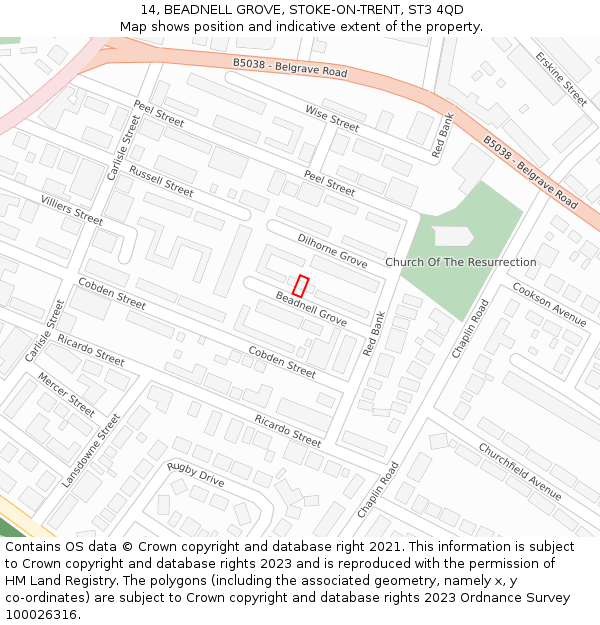 14, BEADNELL GROVE, STOKE-ON-TRENT, ST3 4QD: Location map and indicative extent of plot