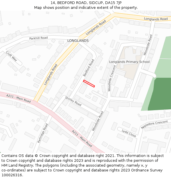 14, BEDFORD ROAD, SIDCUP, DA15 7JP: Location map and indicative extent of plot