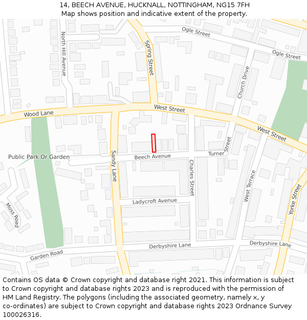 14, BEECH AVENUE, HUCKNALL, NOTTINGHAM, NG15 7FH: Location map and indicative extent of plot