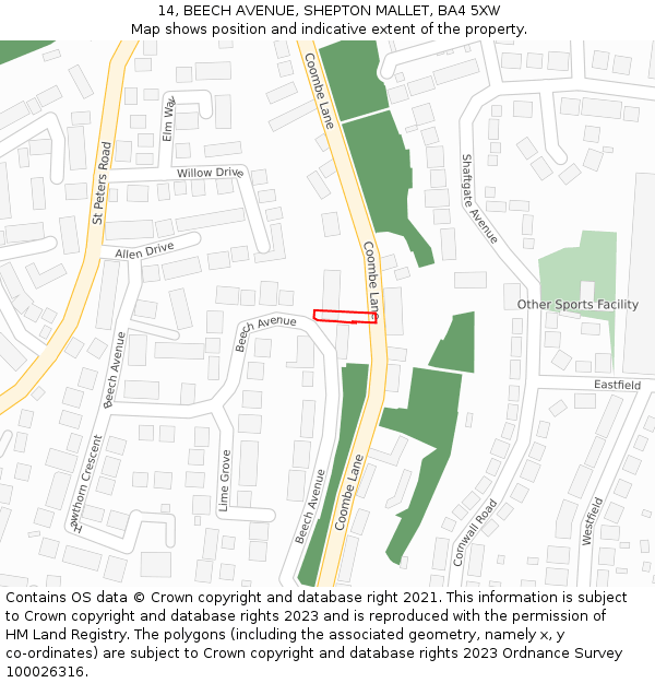 14, BEECH AVENUE, SHEPTON MALLET, BA4 5XW: Location map and indicative extent of plot