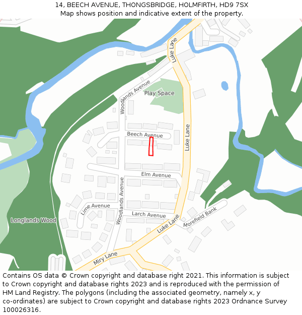 14, BEECH AVENUE, THONGSBRIDGE, HOLMFIRTH, HD9 7SX: Location map and indicative extent of plot