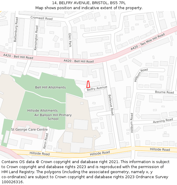 14, BELFRY AVENUE, BRISTOL, BS5 7PL: Location map and indicative extent of plot