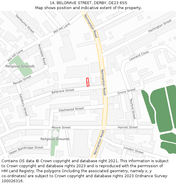 14, BELGRAVE STREET, DERBY, DE23 6SS: Location map and indicative extent of plot