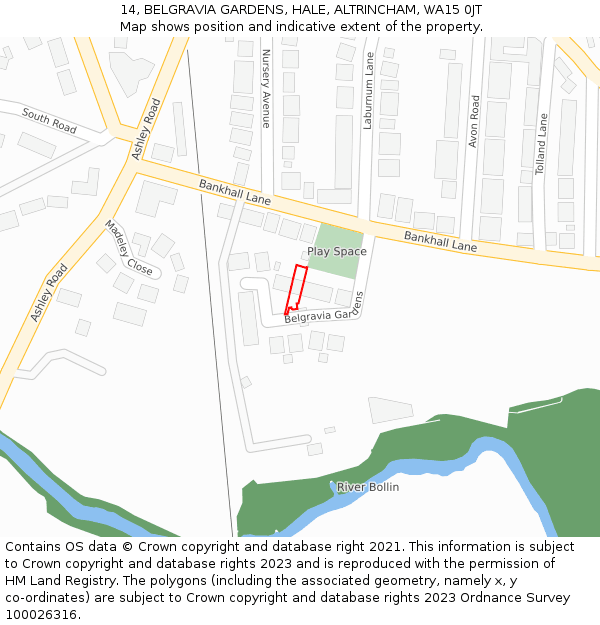 14, BELGRAVIA GARDENS, HALE, ALTRINCHAM, WA15 0JT: Location map and indicative extent of plot