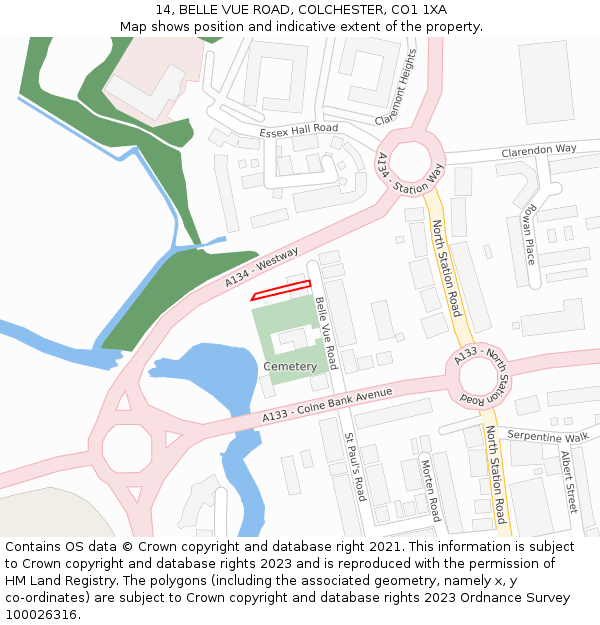 14, BELLE VUE ROAD, COLCHESTER, CO1 1XA: Location map and indicative extent of plot