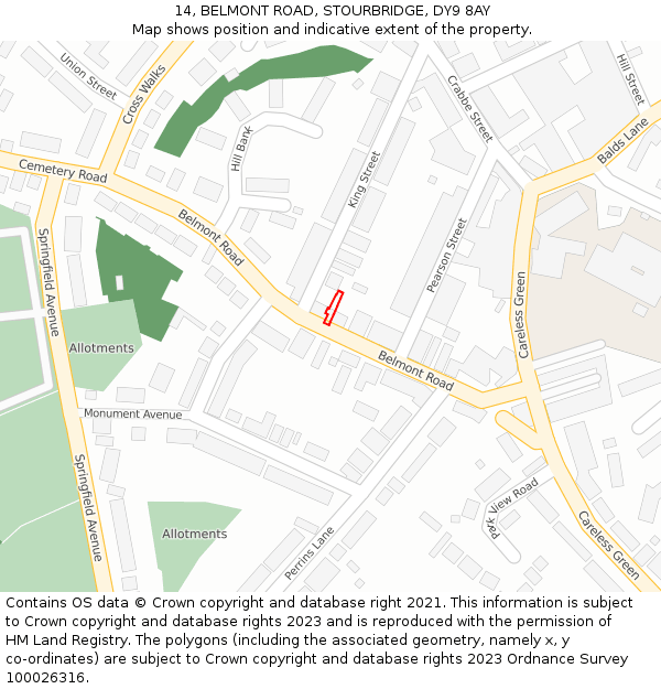 14, BELMONT ROAD, STOURBRIDGE, DY9 8AY: Location map and indicative extent of plot
