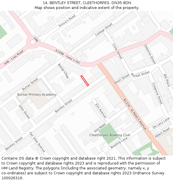 14, BENTLEY STREET, CLEETHORPES, DN35 8DN: Location map and indicative extent of plot