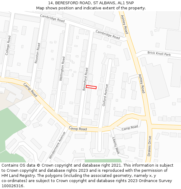 14, BERESFORD ROAD, ST ALBANS, AL1 5NP: Location map and indicative extent of plot