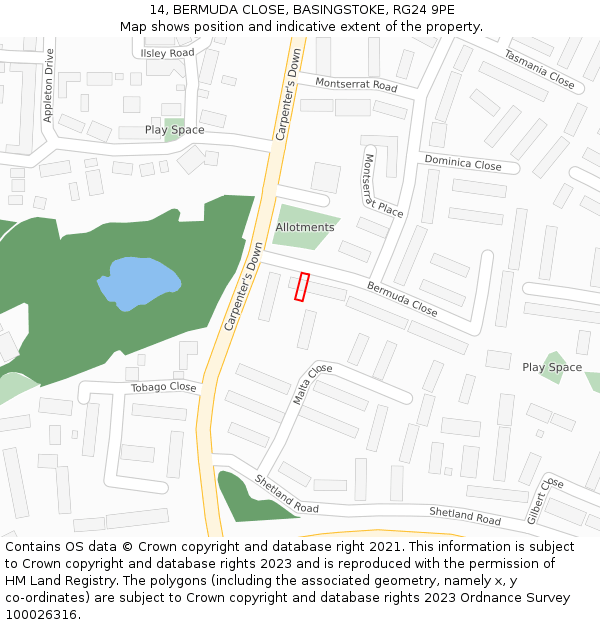 14, BERMUDA CLOSE, BASINGSTOKE, RG24 9PE: Location map and indicative extent of plot