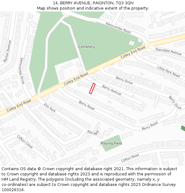 14, BERRY AVENUE, PAIGNTON, TQ3 3QN: Location map and indicative extent of plot