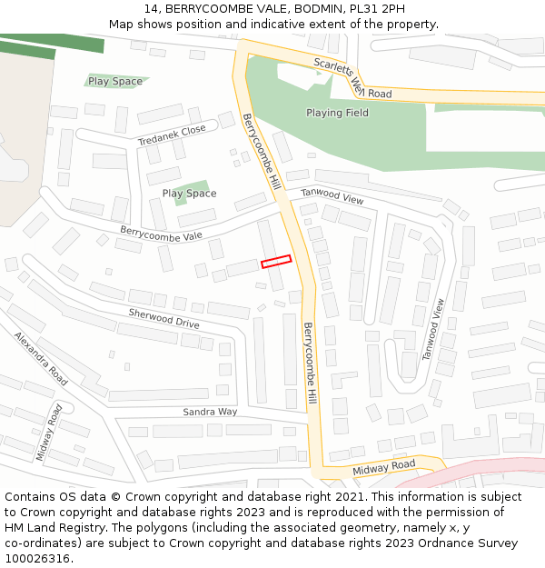 14, BERRYCOOMBE VALE, BODMIN, PL31 2PH: Location map and indicative extent of plot