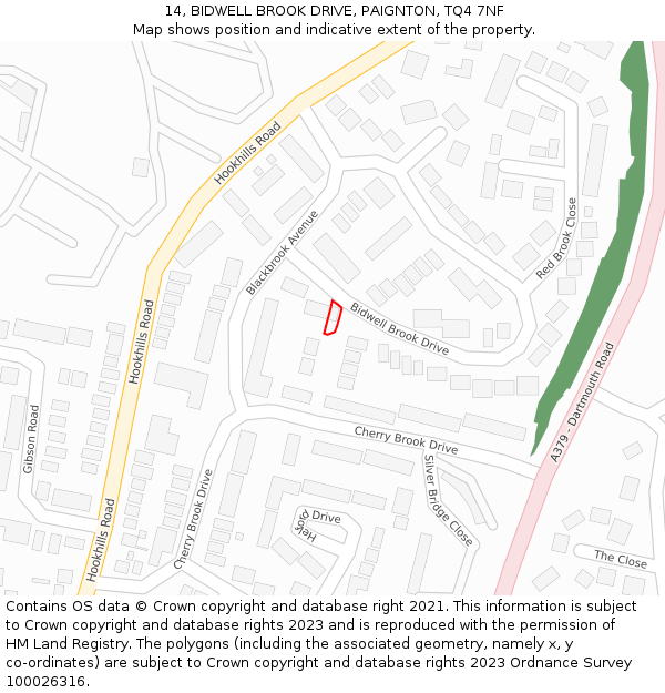 14, BIDWELL BROOK DRIVE, PAIGNTON, TQ4 7NF: Location map and indicative extent of plot