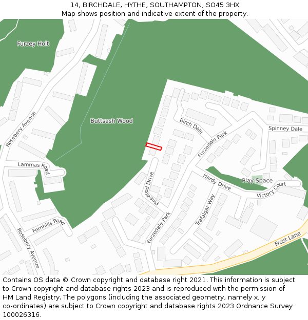 14, BIRCHDALE, HYTHE, SOUTHAMPTON, SO45 3HX: Location map and indicative extent of plot