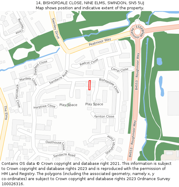 14, BISHOPDALE CLOSE, NINE ELMS, SWINDON, SN5 5UJ: Location map and indicative extent of plot