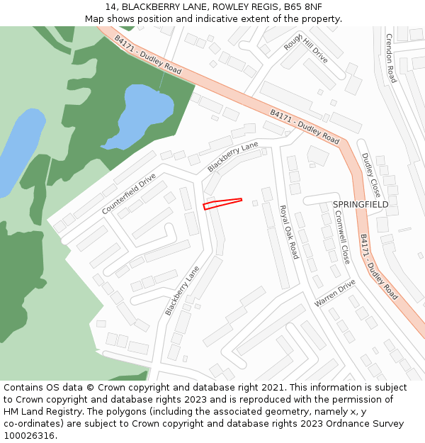 14, BLACKBERRY LANE, ROWLEY REGIS, B65 8NF: Location map and indicative extent of plot
