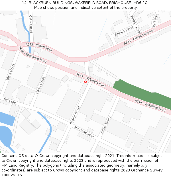 14, BLACKBURN BUILDINGS, WAKEFIELD ROAD, BRIGHOUSE, HD6 1QL: Location map and indicative extent of plot