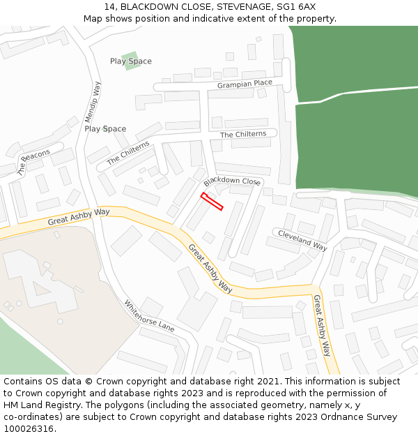 14, BLACKDOWN CLOSE, STEVENAGE, SG1 6AX: Location map and indicative extent of plot