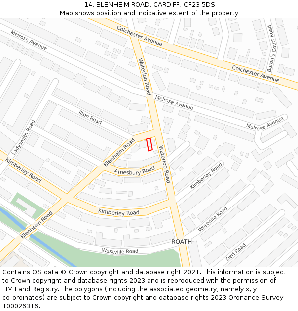 14, BLENHEIM ROAD, CARDIFF, CF23 5DS: Location map and indicative extent of plot