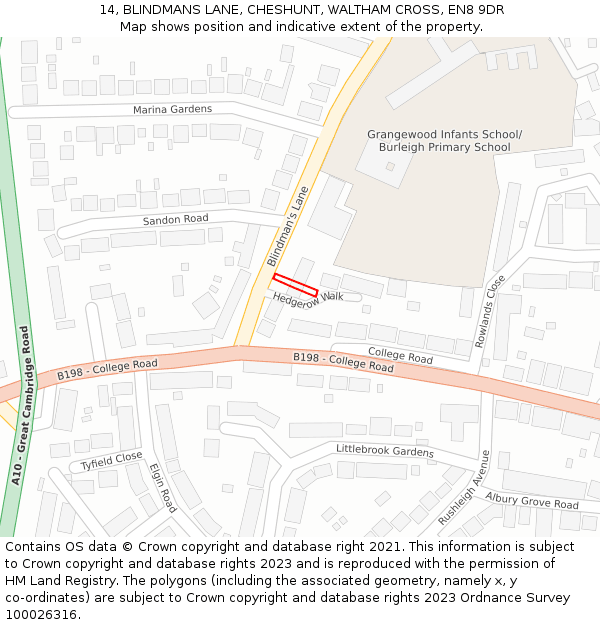 14, BLINDMANS LANE, CHESHUNT, WALTHAM CROSS, EN8 9DR: Location map and indicative extent of plot