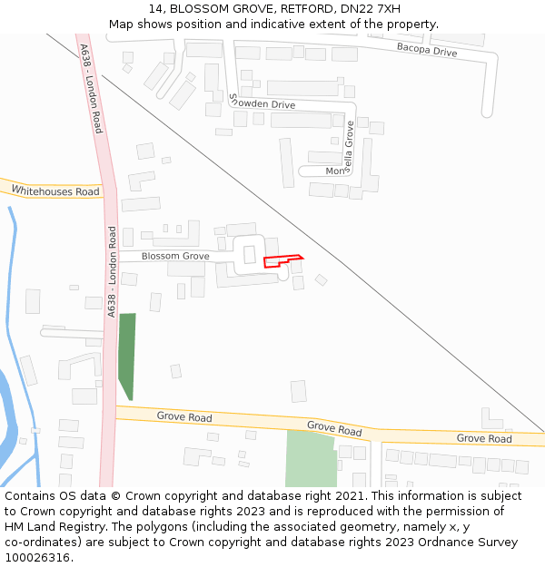 14, BLOSSOM GROVE, RETFORD, DN22 7XH: Location map and indicative extent of plot