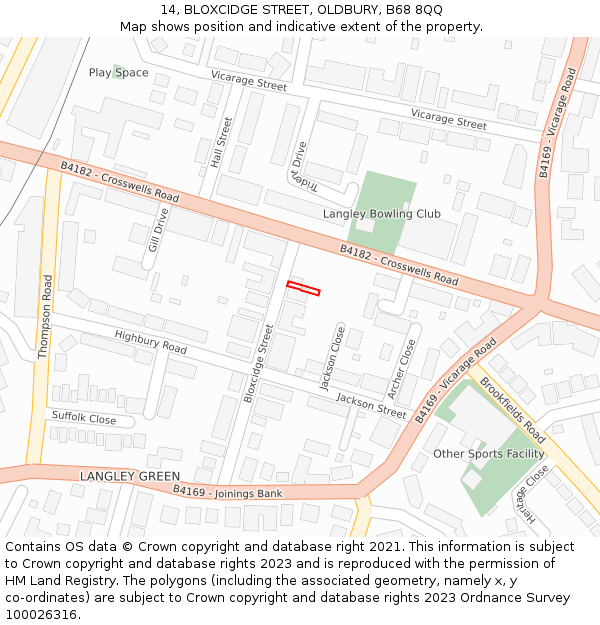 14, BLOXCIDGE STREET, OLDBURY, B68 8QQ: Location map and indicative extent of plot