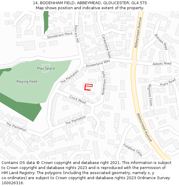 14, BODENHAM FIELD, ABBEYMEAD, GLOUCESTER, GL4 5TS: Location map and indicative extent of plot