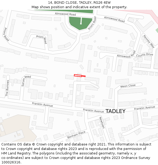 14, BOND CLOSE, TADLEY, RG26 4EW: Location map and indicative extent of plot