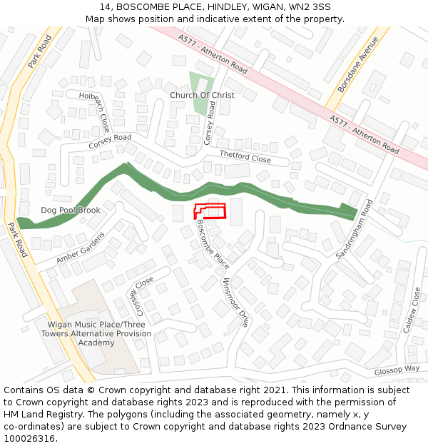 14, BOSCOMBE PLACE, HINDLEY, WIGAN, WN2 3SS: Location map and indicative extent of plot