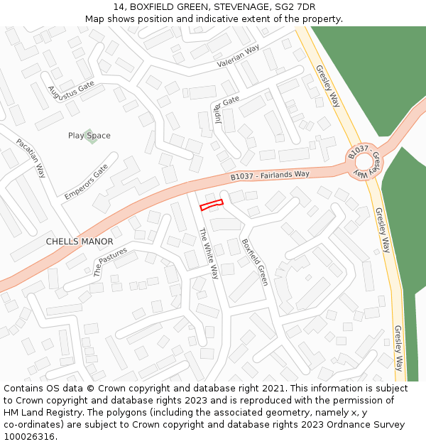 14, BOXFIELD GREEN, STEVENAGE, SG2 7DR: Location map and indicative extent of plot