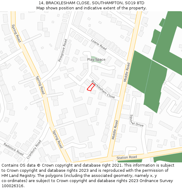 14, BRACKLESHAM CLOSE, SOUTHAMPTON, SO19 8TD: Location map and indicative extent of plot