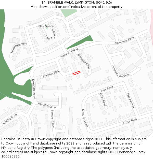 14, BRAMBLE WALK, LYMINGTON, SO41 9LW: Location map and indicative extent of plot