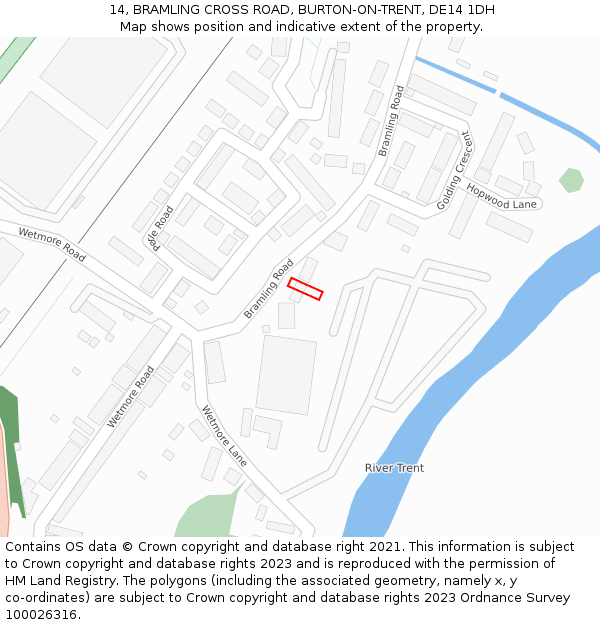 14, BRAMLING CROSS ROAD, BURTON-ON-TRENT, DE14 1DH: Location map and indicative extent of plot