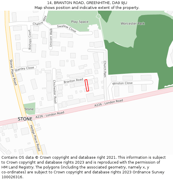 14, BRANTON ROAD, GREENHITHE, DA9 9JU: Location map and indicative extent of plot