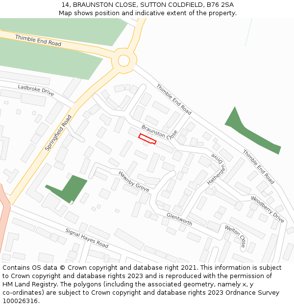 14, BRAUNSTON CLOSE, SUTTON COLDFIELD, B76 2SA: Location map and indicative extent of plot