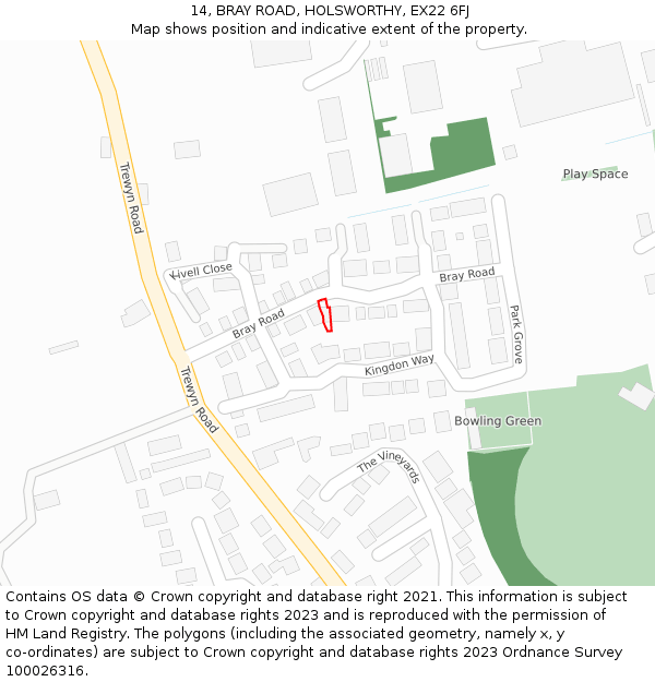 14, BRAY ROAD, HOLSWORTHY, EX22 6FJ: Location map and indicative extent of plot