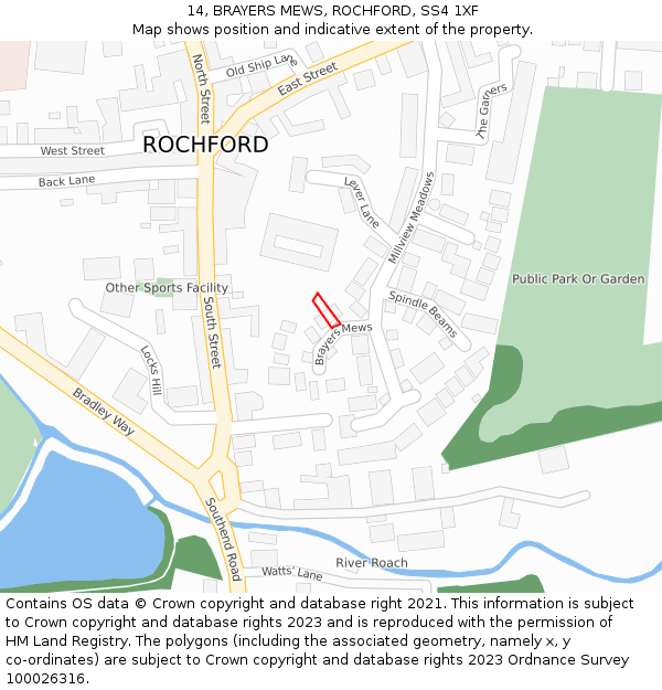14, BRAYERS MEWS, ROCHFORD, SS4 1XF: Location map and indicative extent of plot