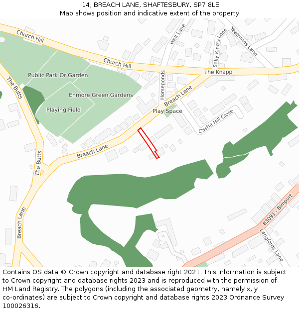 14, BREACH LANE, SHAFTESBURY, SP7 8LE: Location map and indicative extent of plot