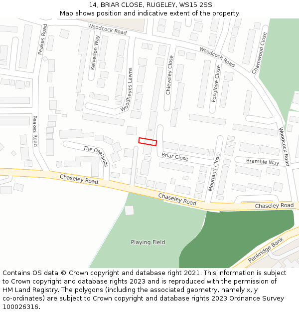 14, BRIAR CLOSE, RUGELEY, WS15 2SS: Location map and indicative extent of plot