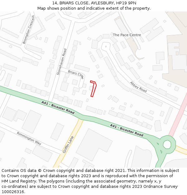 14, BRIARS CLOSE, AYLESBURY, HP19 9PN: Location map and indicative extent of plot