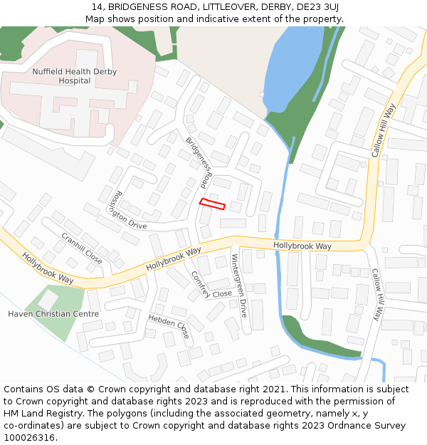 14, BRIDGENESS ROAD, LITTLEOVER, DERBY, DE23 3UJ: Location map and indicative extent of plot