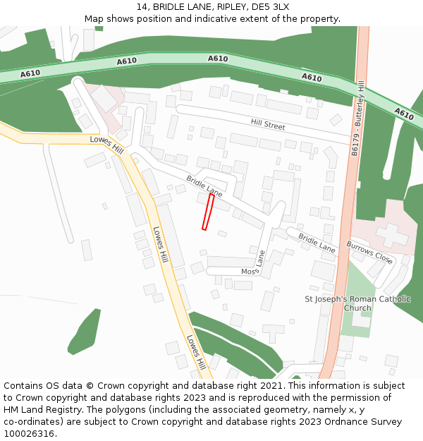 14, BRIDLE LANE, RIPLEY, DE5 3LX: Location map and indicative extent of plot