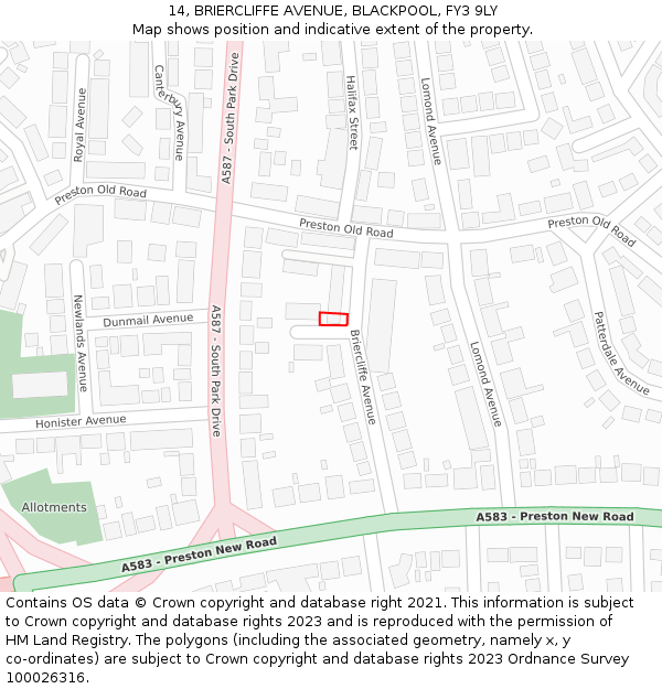 14, BRIERCLIFFE AVENUE, BLACKPOOL, FY3 9LY: Location map and indicative extent of plot