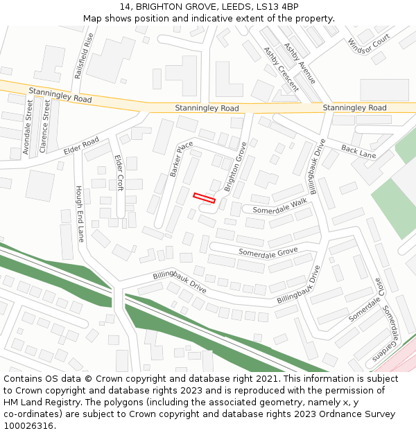 14, BRIGHTON GROVE, LEEDS, LS13 4BP: Location map and indicative extent of plot