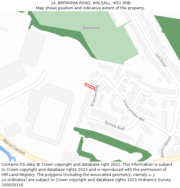 14, BRITANNIA ROAD, WALSALL, WS1 4NB: Location map and indicative extent of plot