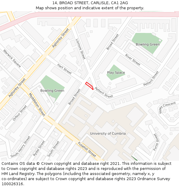14, BROAD STREET, CARLISLE, CA1 2AG: Location map and indicative extent of plot