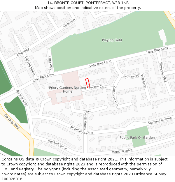 14, BRONTE COURT, PONTEFRACT, WF8 1NR: Location map and indicative extent of plot