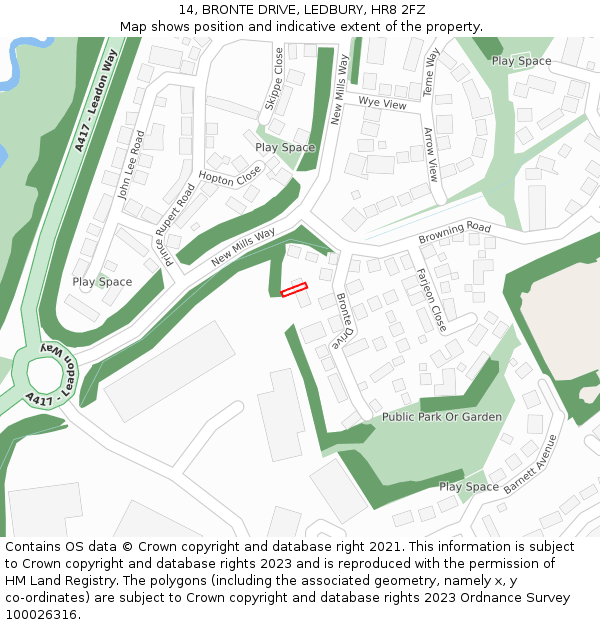 14, BRONTE DRIVE, LEDBURY, HR8 2FZ: Location map and indicative extent of plot